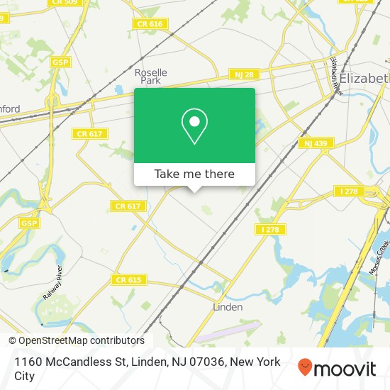 Mapa de 1160 McCandless St, Linden, NJ 07036