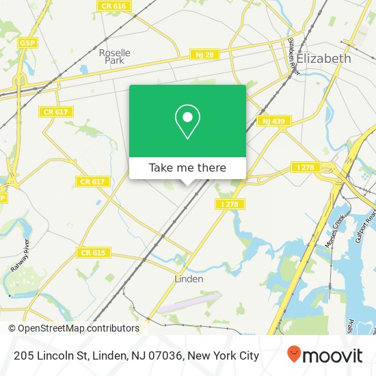 Mapa de 205 Lincoln St, Linden, NJ 07036