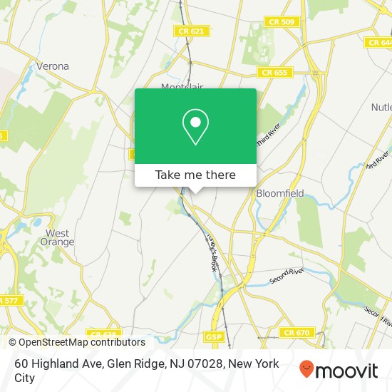 Mapa de 60 Highland Ave, Glen Ridge, NJ 07028