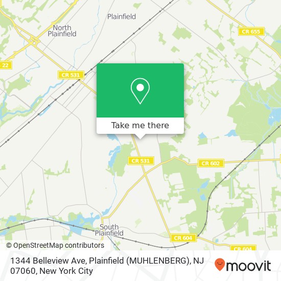 Mapa de 1344 Belleview Ave, Plainfield (MUHLENBERG), NJ 07060