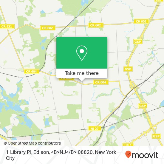 Mapa de 1 Library Pl, Edison, <B>NJ< / B> 08820