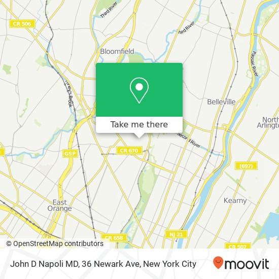 Mapa de John D Napoli MD, 36 Newark Ave