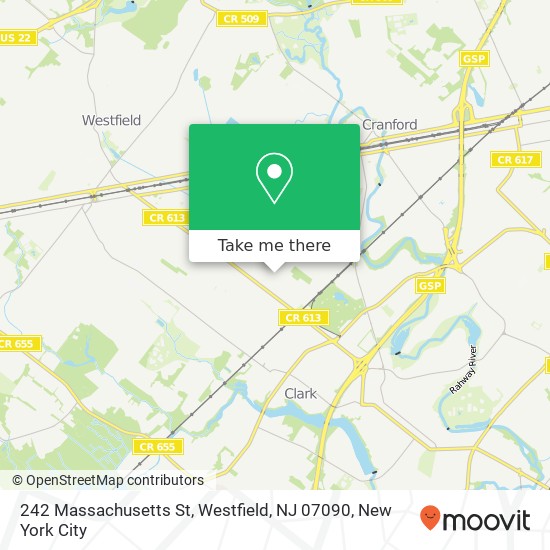 Mapa de 242 Massachusetts St, Westfield, NJ 07090