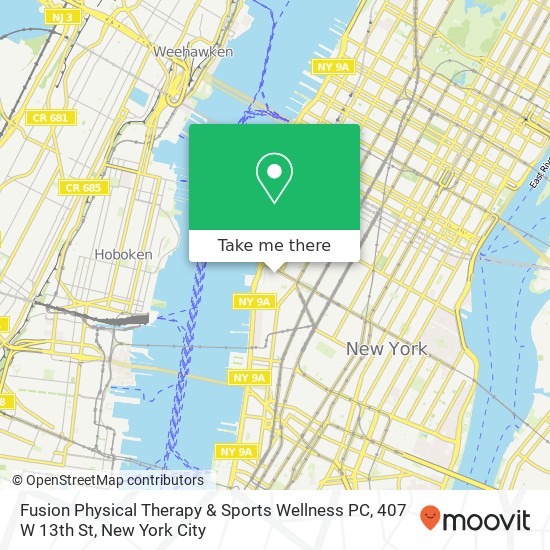 Mapa de Fusion Physical Therapy & Sports Wellness PC, 407 W 13th St