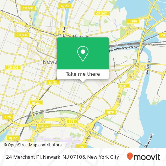 Mapa de 24 Merchant Pl, Newark, NJ 07105