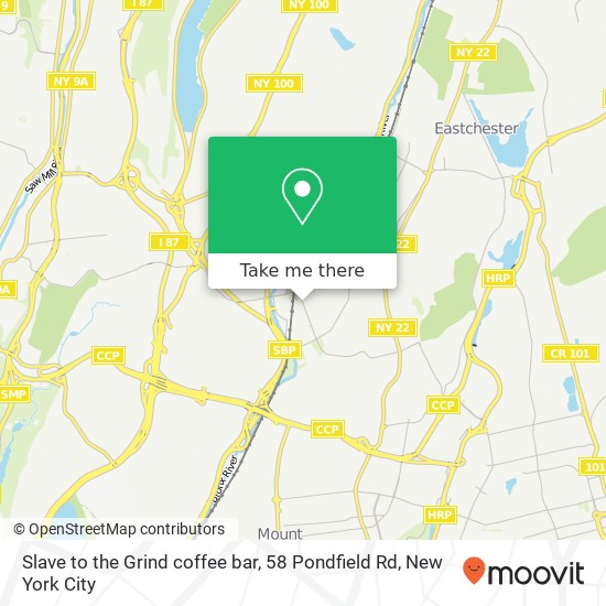 Slave to the Grind coffee bar, 58 Pondfield Rd map