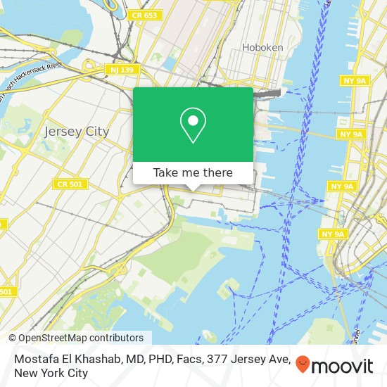 Mapa de Mostafa El Khashab, MD, PHD, Facs, 377 Jersey Ave
