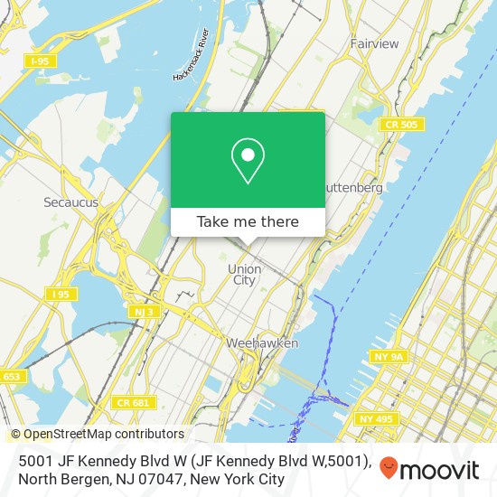 Mapa de 5001 JF Kennedy Blvd W (JF Kennedy Blvd W,5001), North Bergen, NJ 07047