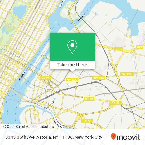 Mapa de 3343 36th Ave, Astoria, NY 11106