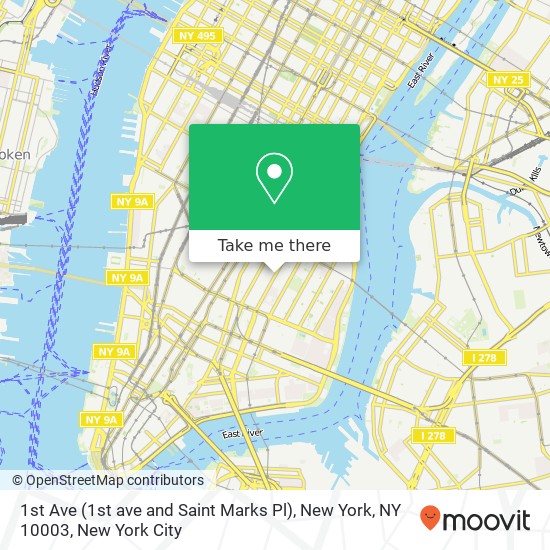 1st Ave (1st ave and Saint Marks Pl), New York, NY 10003 map