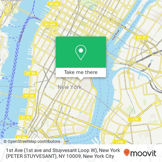 Mapa de 1st Ave (1st ave and Stuyvesant Loop W), New York (PETER STUYVESANT), NY 10009