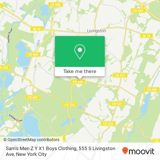 Mapa de Sam's Men Z Y X1 Boys Clothing, 555 S Livingston Ave