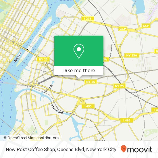 Mapa de New Post Coffee Shop, Queens Blvd