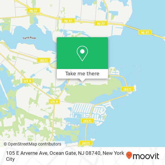 Mapa de 105 E Arverne Ave, Ocean Gate, NJ 08740
