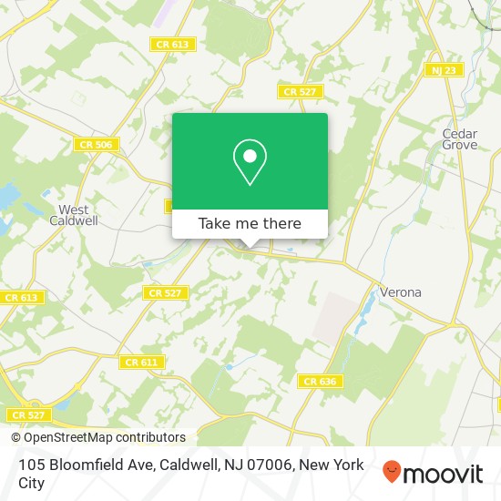 Mapa de 105 Bloomfield Ave, Caldwell, NJ 07006