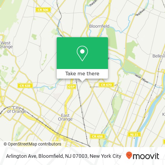 Mapa de Arlington Ave, Bloomfield, NJ 07003