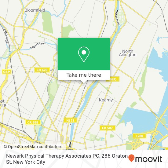 Mapa de Newark Physical Therapy Associates PC, 286 Oraton St