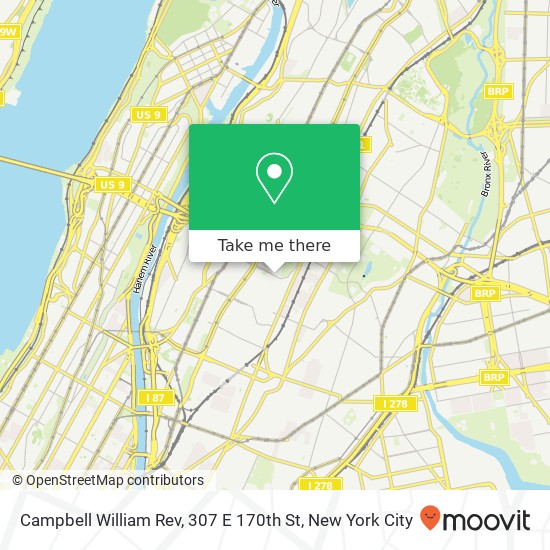 Campbell William Rev, 307 E 170th St map