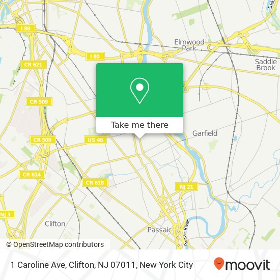 Mapa de 1 Caroline Ave, Clifton, NJ 07011