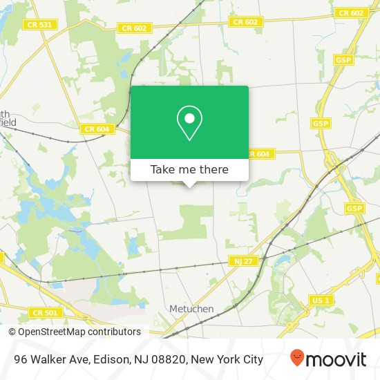 Mapa de 96 Walker Ave, Edison, NJ 08820