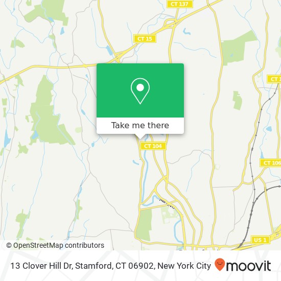 Mapa de 13 Clover Hill Dr, Stamford, CT 06902