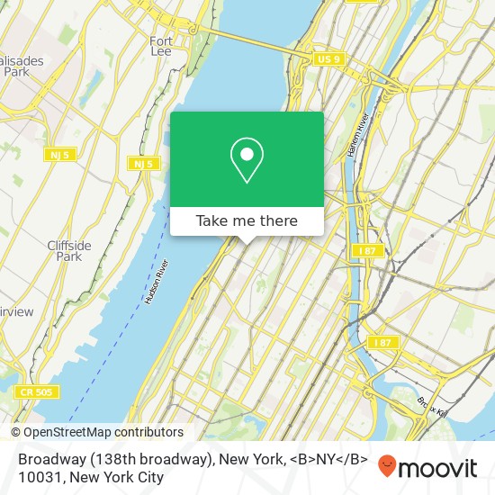 Broadway (138th broadway), New York, <B>NY< / B> 10031 map