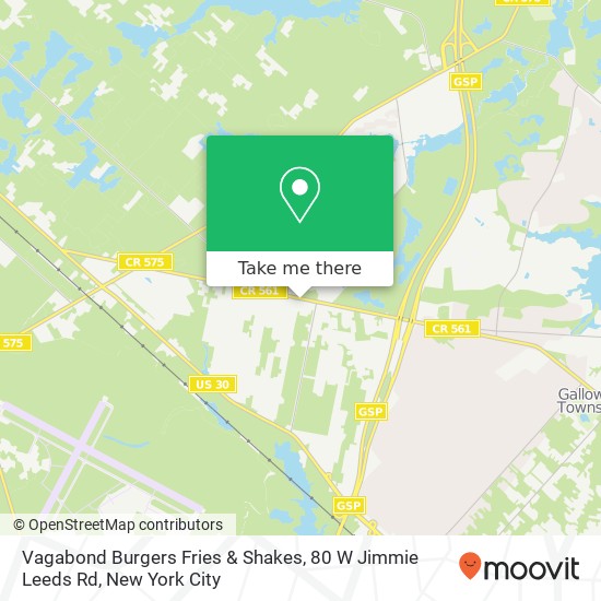 Mapa de Vagabond Burgers Fries & Shakes, 80 W Jimmie Leeds Rd