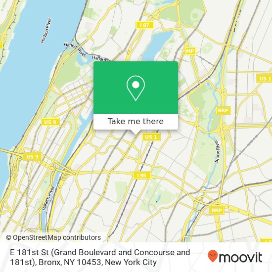 Mapa de E 181st St (Grand Boulevard and Concourse and 181st), Bronx, NY 10453