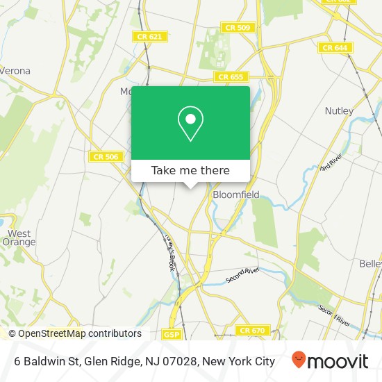 Mapa de 6 Baldwin St, Glen Ridge, NJ 07028