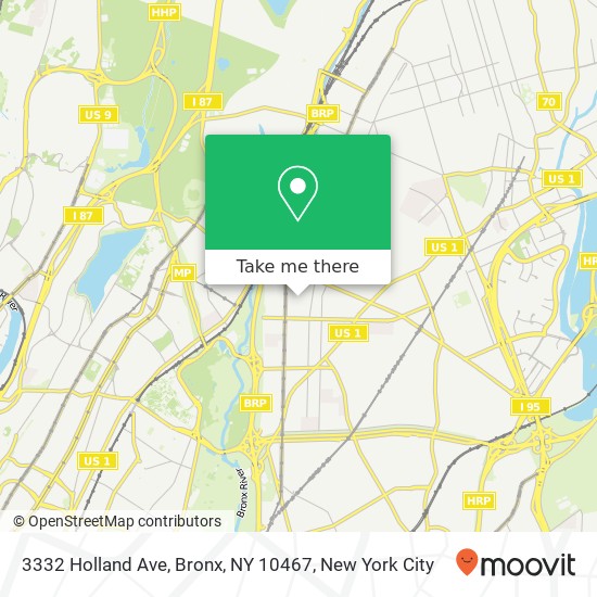Mapa de 3332 Holland Ave, Bronx, NY 10467