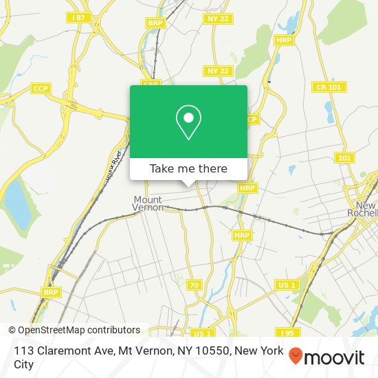 Mapa de 113 Claremont Ave, Mt Vernon, NY 10550