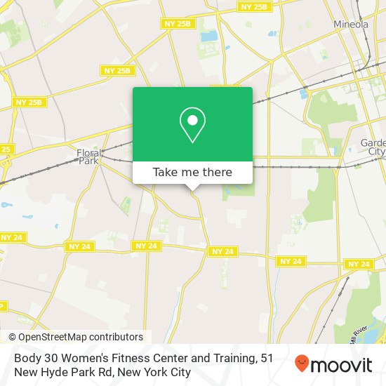 Mapa de Body 30 Women's Fitness Center and Training, 51 New Hyde Park Rd