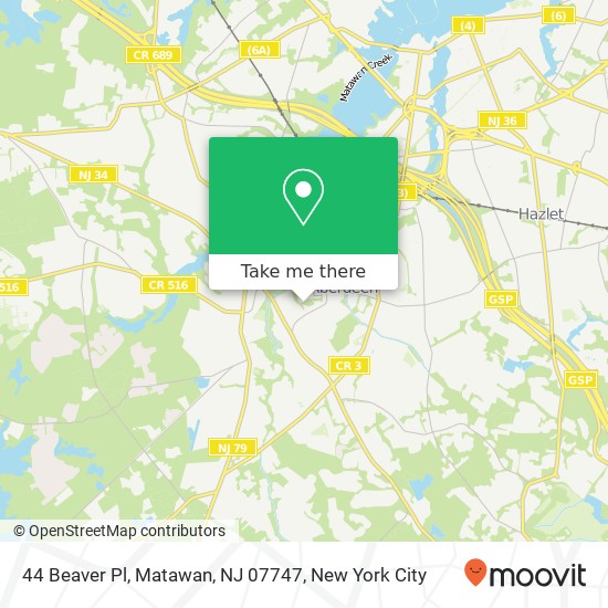 Mapa de 44 Beaver Pl, Matawan, NJ 07747