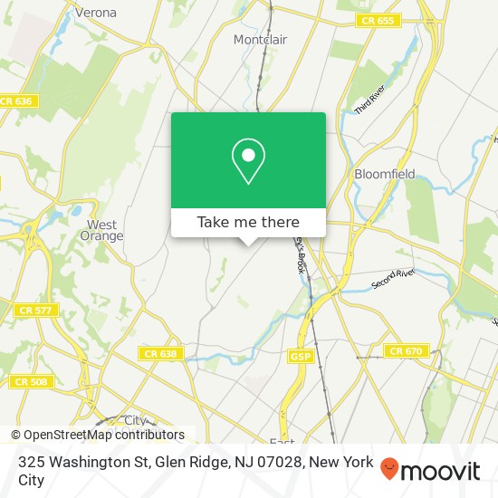 Mapa de 325 Washington St, Glen Ridge, NJ 07028