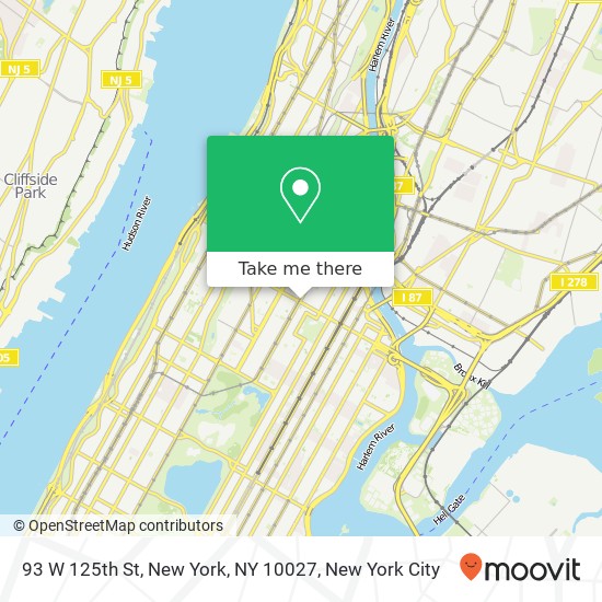 Mapa de 93 W 125th St, New York, NY 10027