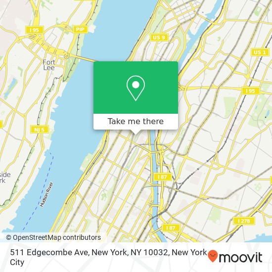 Mapa de 511 Edgecombe Ave, New York, NY 10032