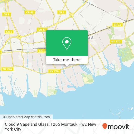 Mapa de Cloud 9 Vape and Glass, 1265 Montauk Hwy