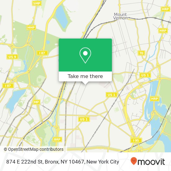 Mapa de 874 E 222nd St, Bronx, NY 10467