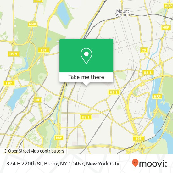 Mapa de 874 E 220th St, Bronx, NY 10467