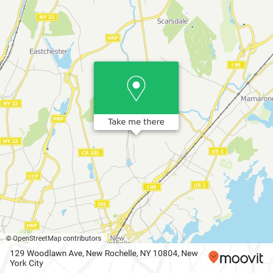 Mapa de 129 Woodlawn Ave, New Rochelle, NY 10804