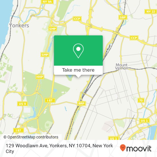 Mapa de 129 Woodlawn Ave, Yonkers, NY 10704