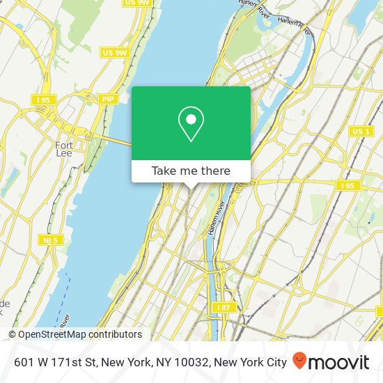 Mapa de 601 W 171st St, New York, NY 10032