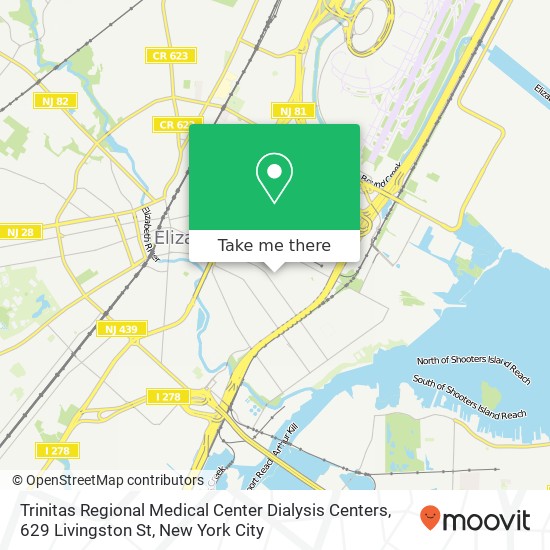 Trinitas Regional Medical Center Dialysis Centers, 629 Livingston St map