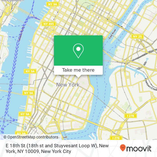 Mapa de E 18th St (18th st and Stuyvesant Loop W), New York, NY 10009
