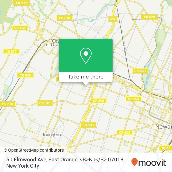 Mapa de 50 Elmwood Ave, East Orange, <B>NJ< / B> 07018