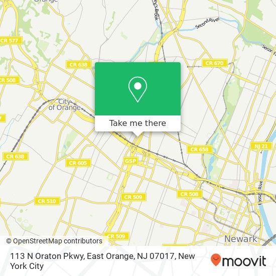 Mapa de 113 N Oraton Pkwy, East Orange, NJ 07017