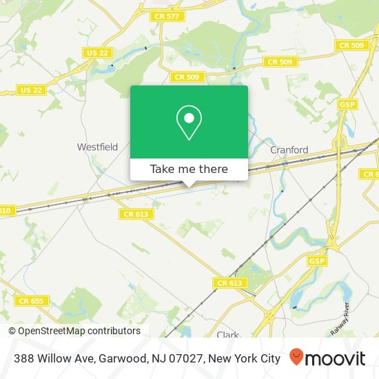 Mapa de 388 Willow Ave, Garwood, NJ 07027