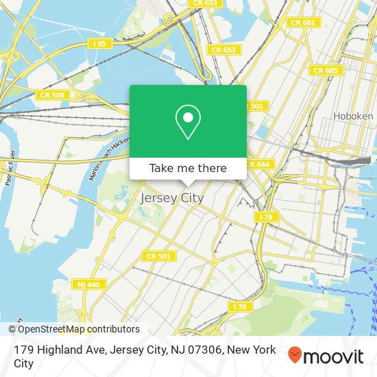 Mapa de 179 Highland Ave, Jersey City, NJ 07306