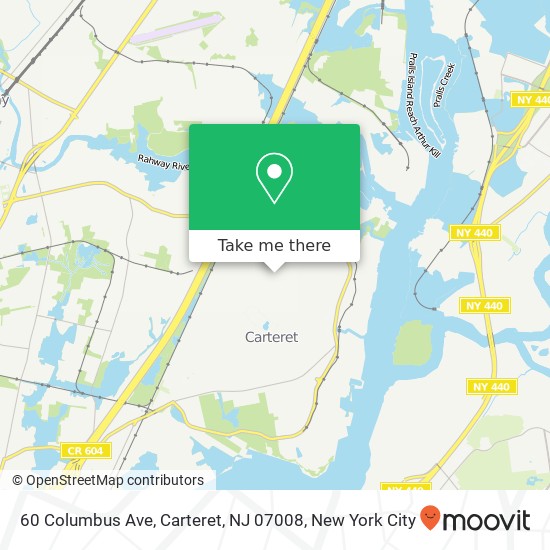 Mapa de 60 Columbus Ave, Carteret, NJ 07008