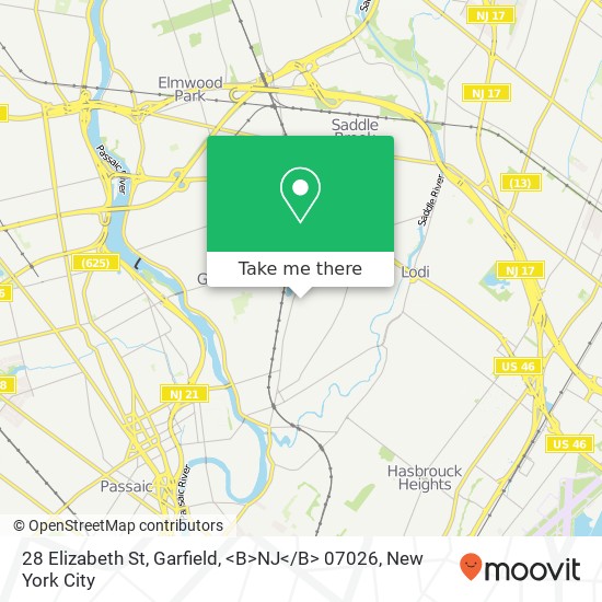 Mapa de 28 Elizabeth St, Garfield, <B>NJ< / B> 07026